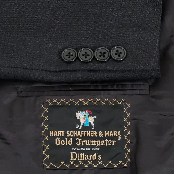 Hart Schaffner Marx Gold Trumpeter Wool Blazer in Charcoal Check Men's Size 46R - Picture 1 of 9